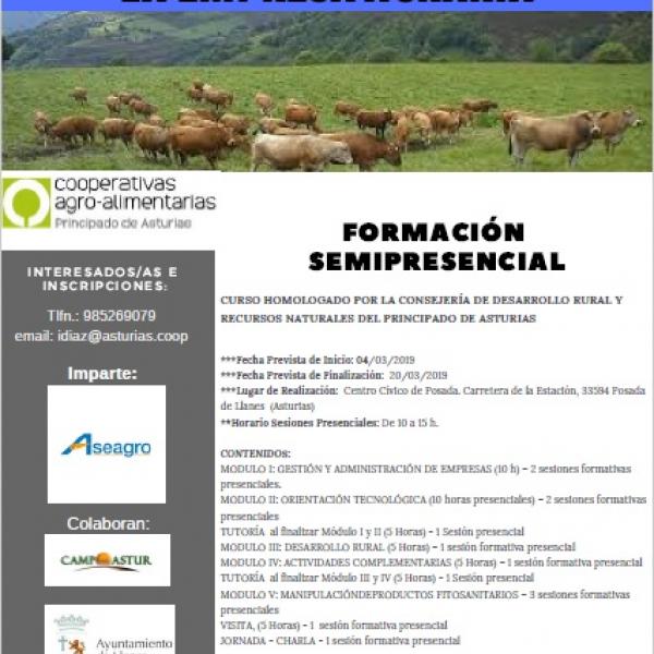 Cartel del curso de capacitación de jóvenes para incorporarse a la empresa agraria asturiana.